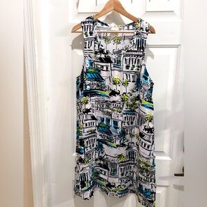 LanTana Casuals 100% Linen All Over Print Dress, Sz Medium